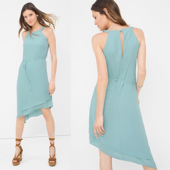 White House Black Market Dresses & Skirts - WHBM Halter Asymmetric Soft Dress Blue